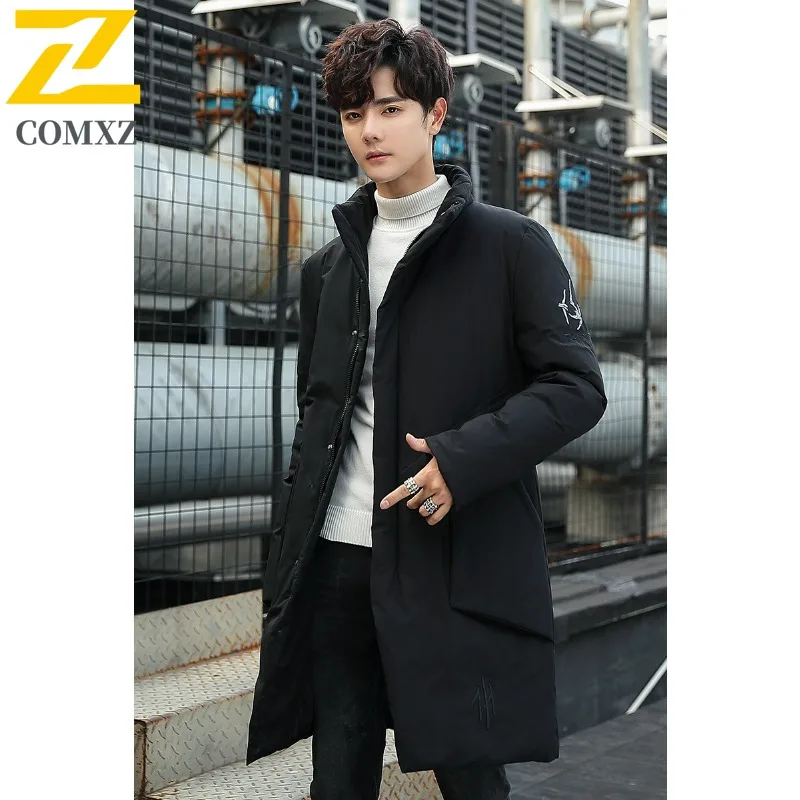 COMXZ Puffer Jacket New Style Mid-Length Youth Thick Warm Padding Coat Snowy Cold-Resistant Stylish Parker Coat Men's Clothing