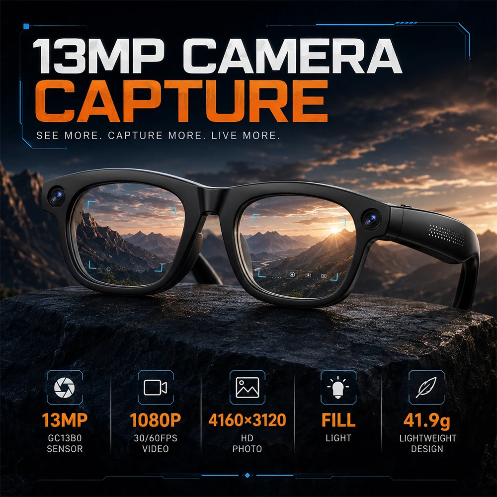 New 13MP AI Camera Smart Glasses 32GB Storage Real-Time Translation Live Streaming Intelligent Office Assistant Eyewear