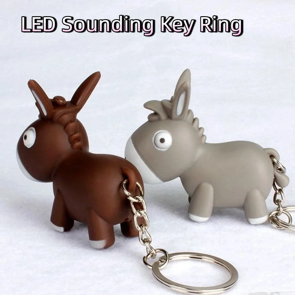 Novelty Cute Donkey Sounding Key Ring LED Light Sound Effect Donkey Luminous Keychain with Bell Mini Fingertip Clicker Gift Idea