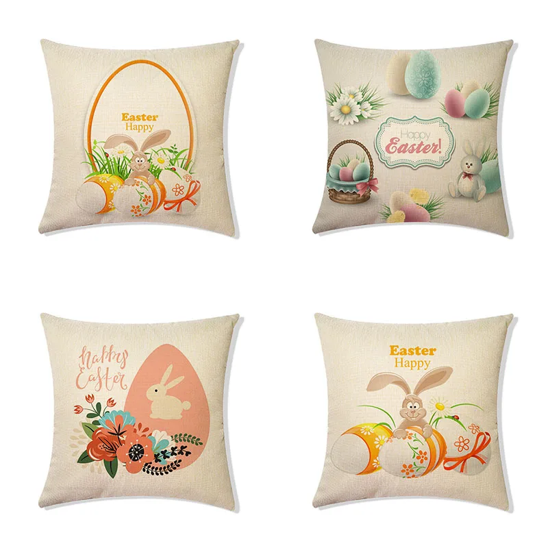 

Happy Easter Decoration For Home Easter Rabbit Eggs Pillowcase Bunny Easter Party Seat Cushion Cover Backrest Easter Favor Gift