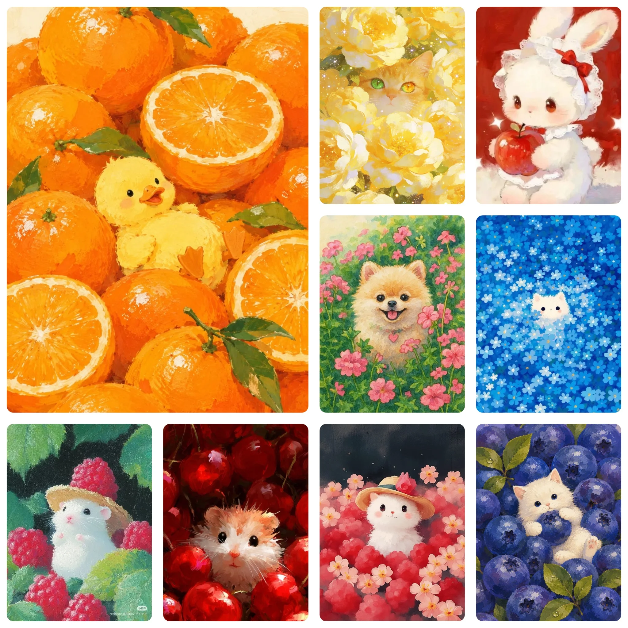 DIY 5D Diamond Painting, Oil Painting Style Cute Pet And Fresh Fruit, Hobby Craft for Home Wall Decor, Ideal Gift for Art Lovers