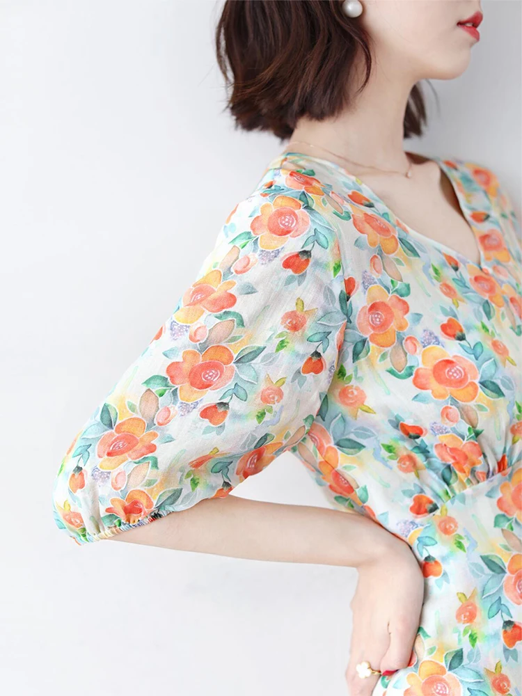 

Plus Size Ele Vintage Romantc V-Ne Floral Midi Dr Slim Fit Korean Sle Polyester Blend Casual Office Wear Spring Summer