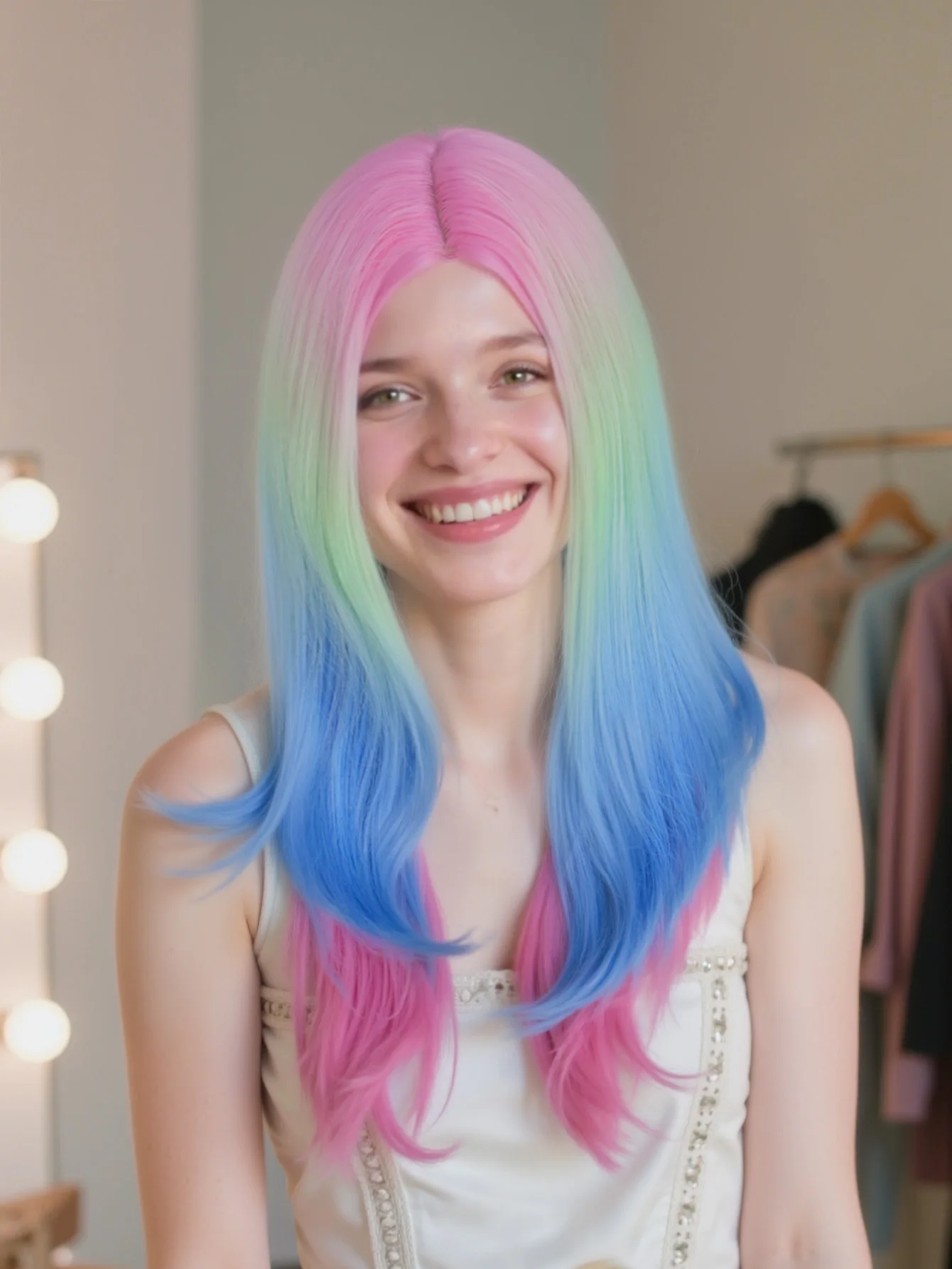 20 inch gradient long curly rainbow long wig for gatherings, parties, music festivals, Halloween