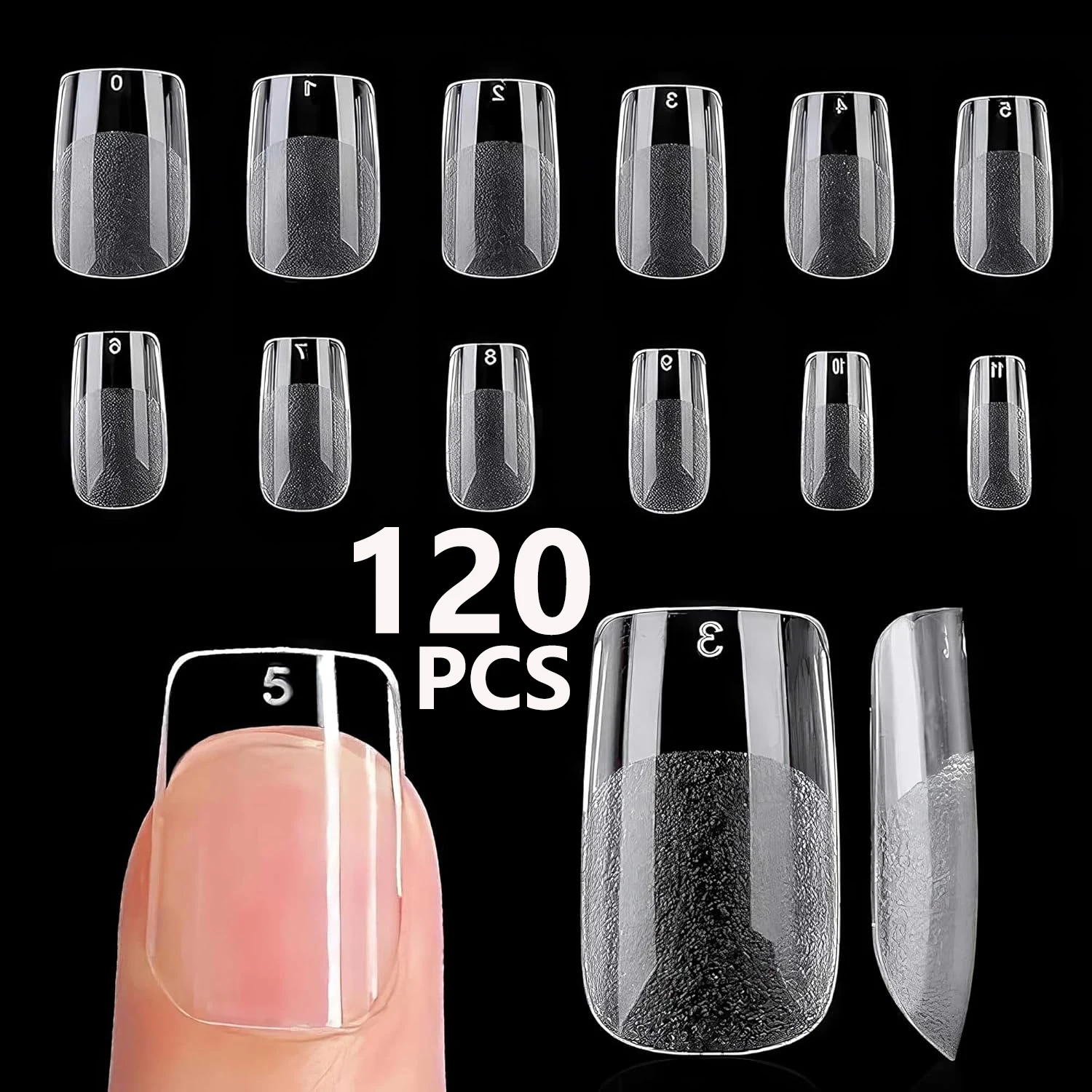 120 Stück Lange Transparente Sargnagelspitzen für Acrylnägel, Nagelstudios und DIY-Nagelkunst, Halbfertiges Produkt mit Klebstoff – Detail 25