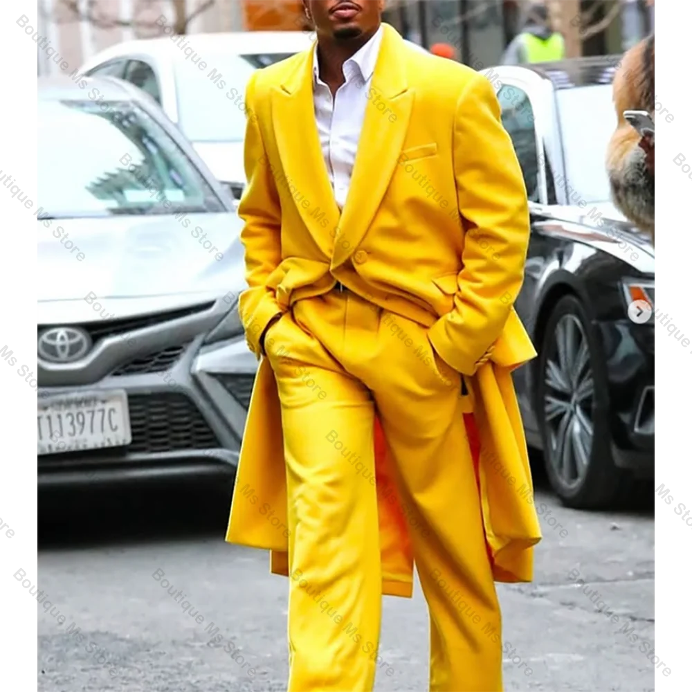 

Yellow Long Blazer Single Breasted Men Suit Two Pieces(Jacket+Pants) Outfits Casual Party Prom Wedding Set