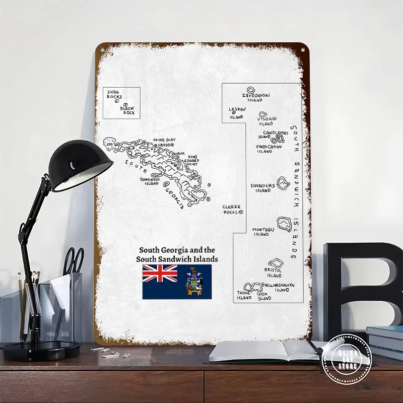 Handdrawn Map of South Georgia Metal Poster Perfect Gift for Fans Lovers Customized Wall Art Metal Sign for Decor Luxury Home