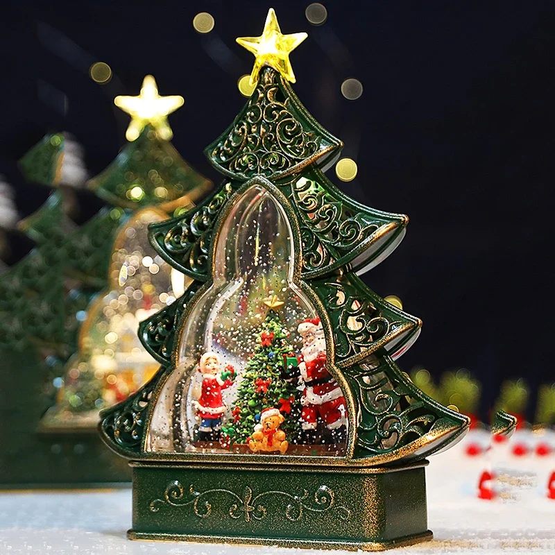 Aesthetic Nordic Christmas Carousel Music Box Old Man Tree Ornament Snow Crystal Ball Children Birthday Gift Room Decorations