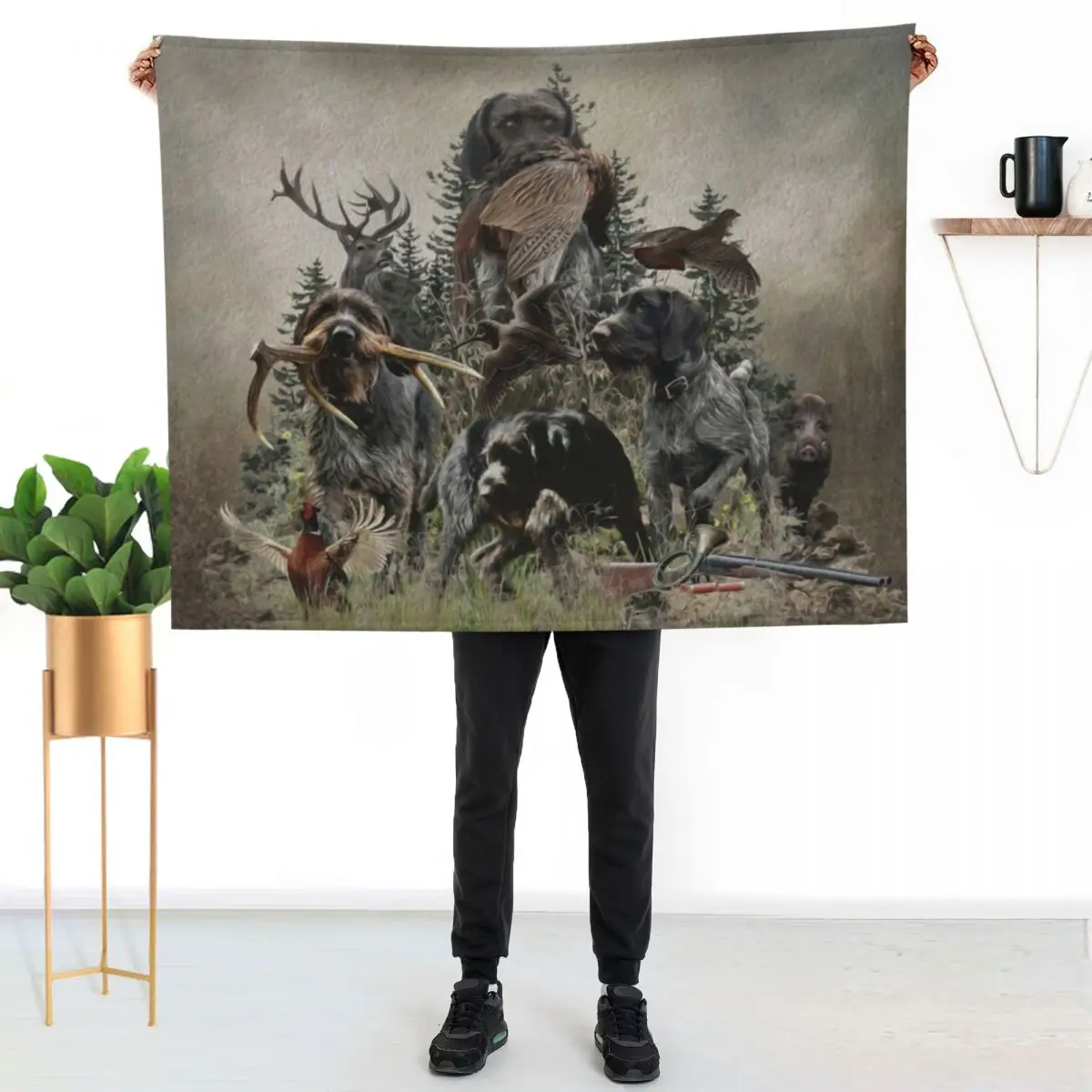 German Wirehaired Pointers, GWP Pointing dog Throw Blanket Decoratives Kid'S Furry Tourist Weighted Blankets For Sofas Blankets