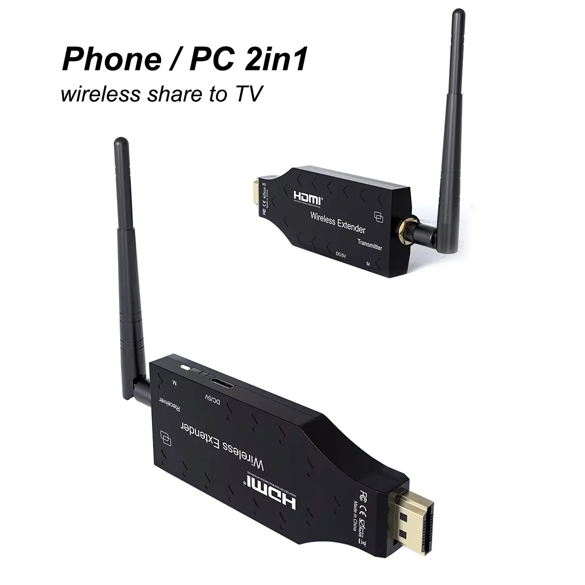 2in1 150M Wireless HDMI Video Transmitter and Receiver Extender Display Adapter for IPhone Android Phone Laptop PC To TV Monitor