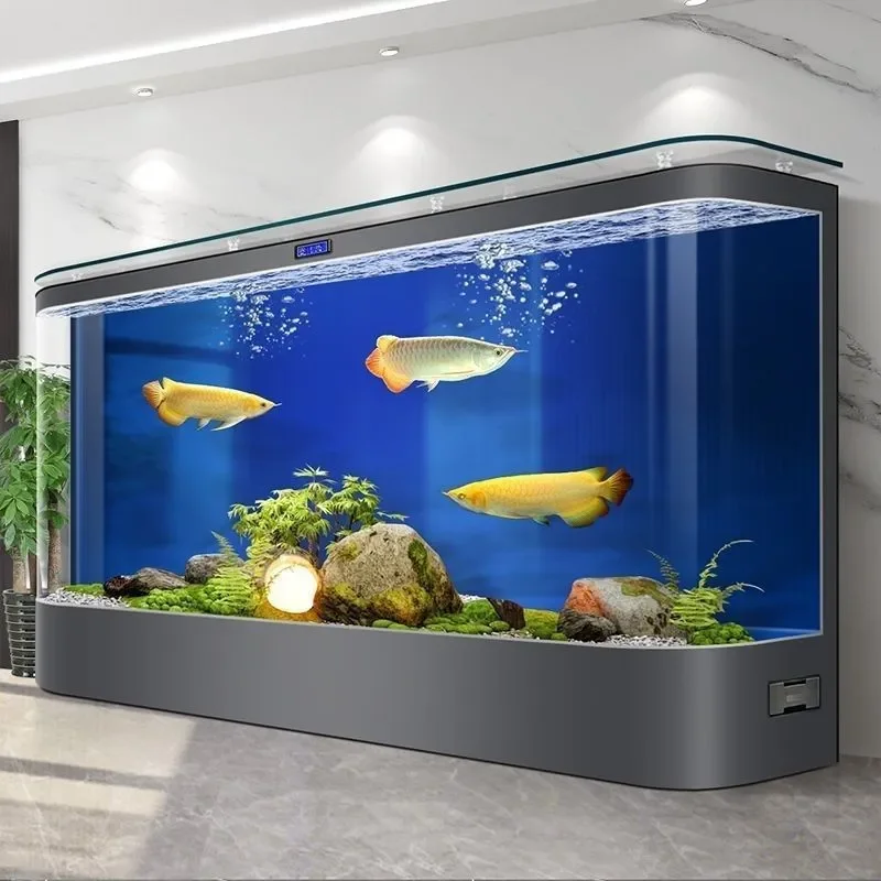 Modern Luxury Floor Standing Glass Aquarium Self Cleaning Fish Tank Large Living Room Decor No Water Change Easy Maintenance