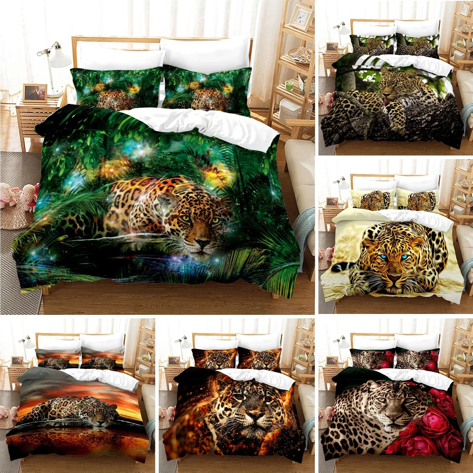 Leopard Duvet Cover KingQueen Size,Black Panther Pattern Print Bedding Set for Boys Teens Men,Cheetah Animal Theme Quilt Cover