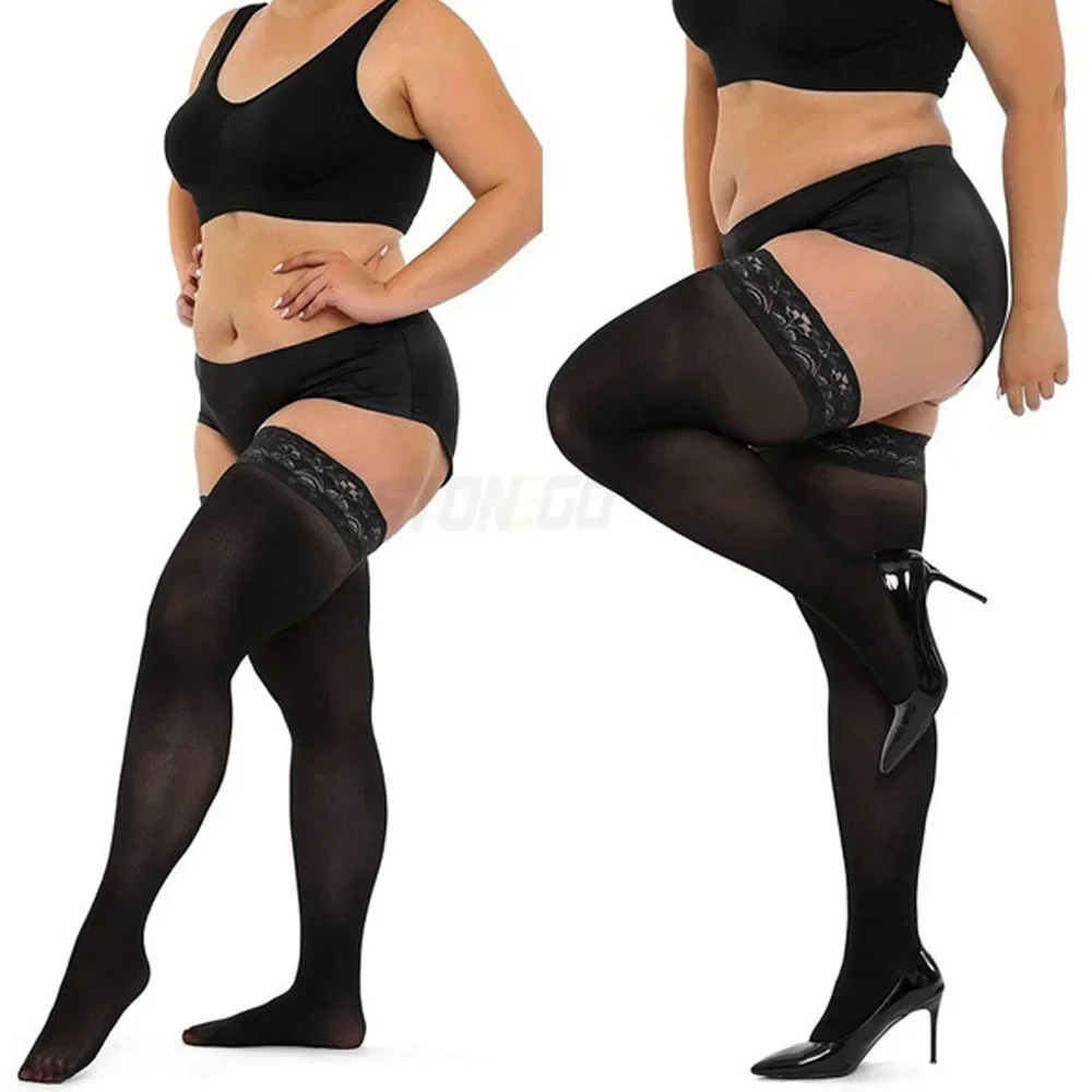 Bas de cuisse ultra-fins pour femmes, chaussettes InjLace, haut en dentelle de silicone, rester en place, grande taille