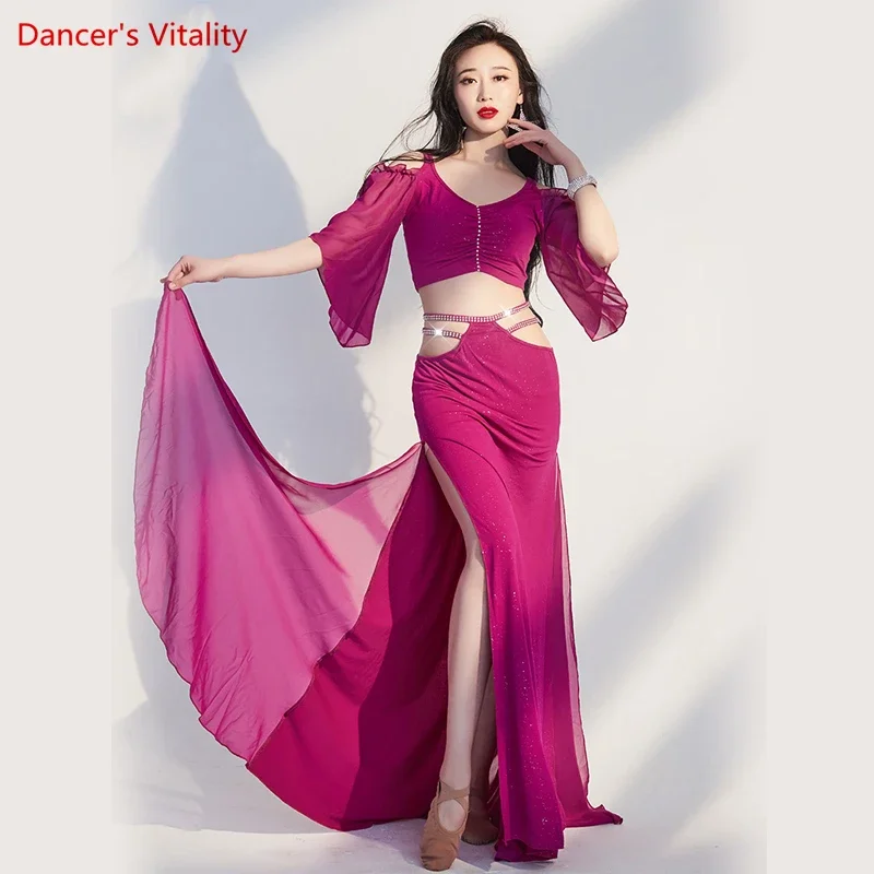 Belly Dance Performance Clothes for Women Half Sleeves Top+long Skirt 2pcs Suit Female Beginner\'s Oriental Dance Practice Outfit