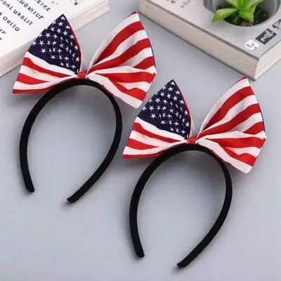 2 pezzi Fascia per capelli con fiocco bandiera americana Fascia per capelli patriottica Decorazione dell'Indipendenza del 4 luglio Bandiera degli Stati Uniti per la festa del lavoro Giorno commemorativo