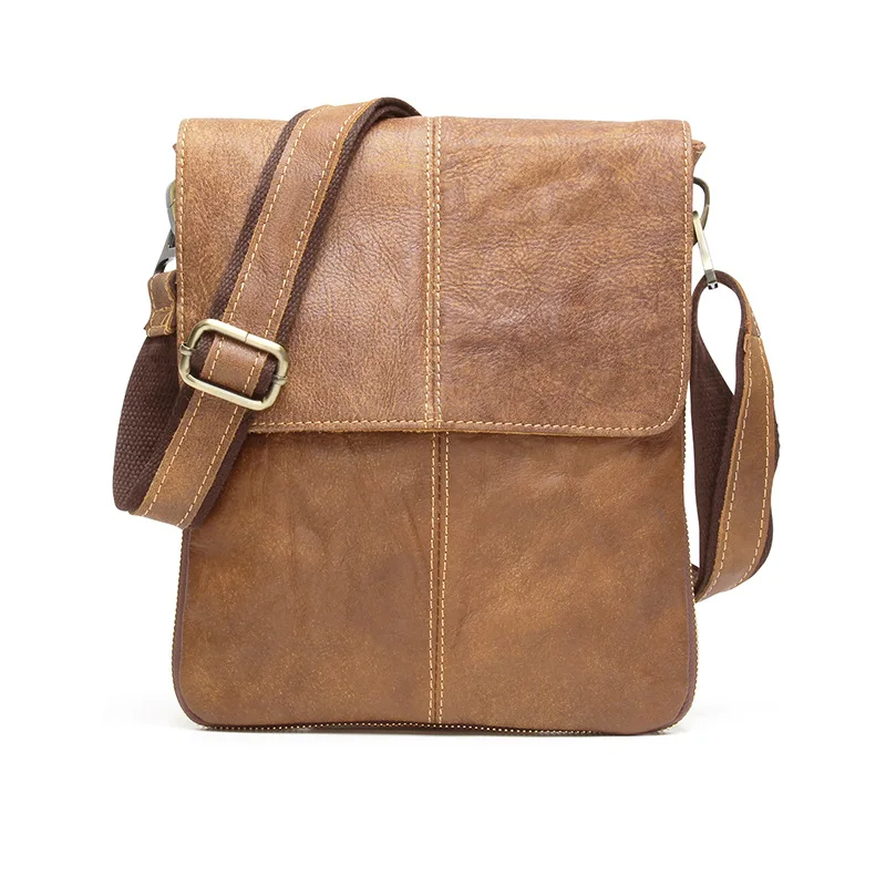 

Vintage Brown Crazy Horse Leather Genuine Cowhide Crossbody Bag Small Messenger Bag for Men Casual Daily Shoulder Bags