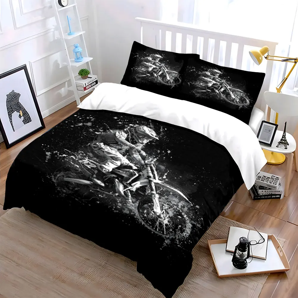 Motorcycle stunt leap in artistic style Bedding Set for Kids Luxury Gift 3pcs Digital Print Comforter Set Soft Comfortable 2