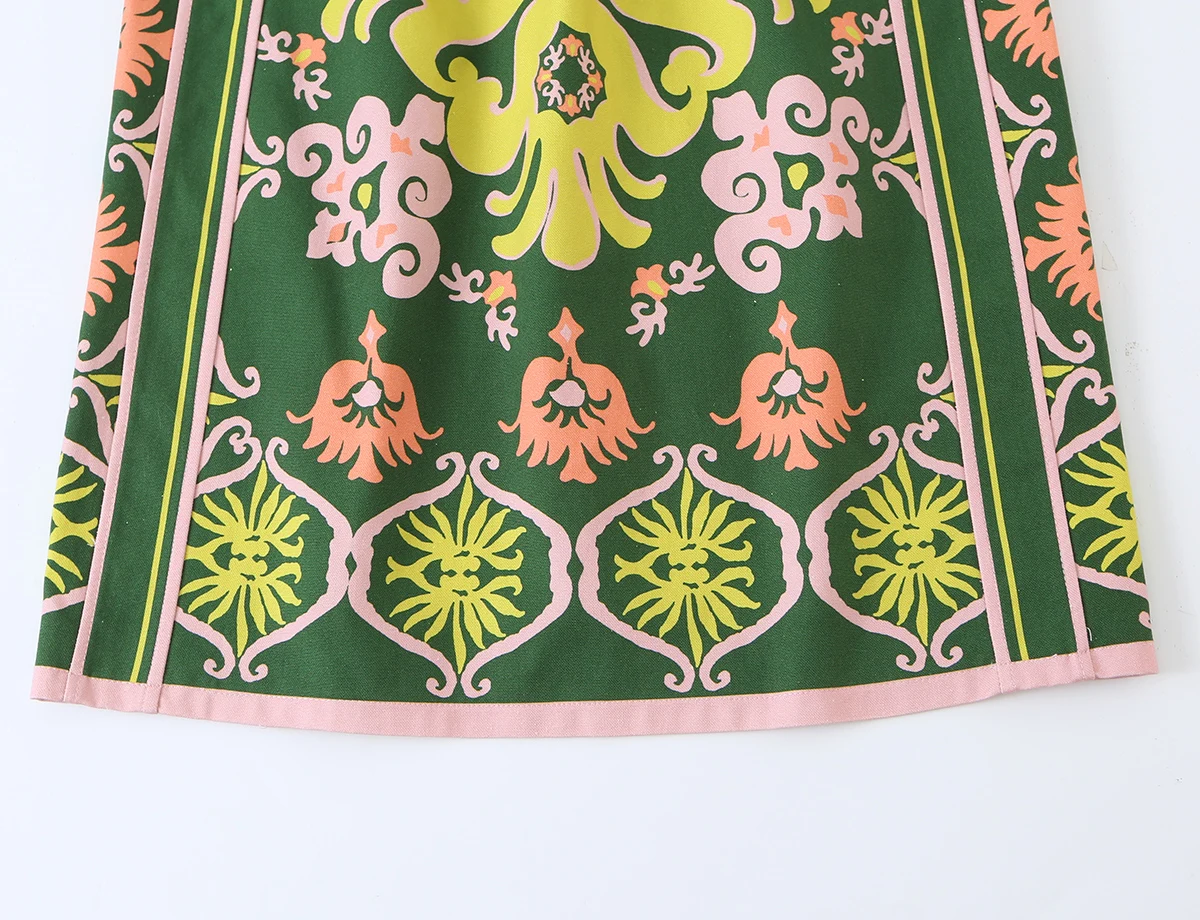 KONDALA Damen Schickes Boho-Set mit bedrucktem Hemd und Rock, Schleifenhemd, Midirock mit elastischem Bund, 2026 Frühherbst, schickes, elegantes Gartenparty-Set – Detail 19