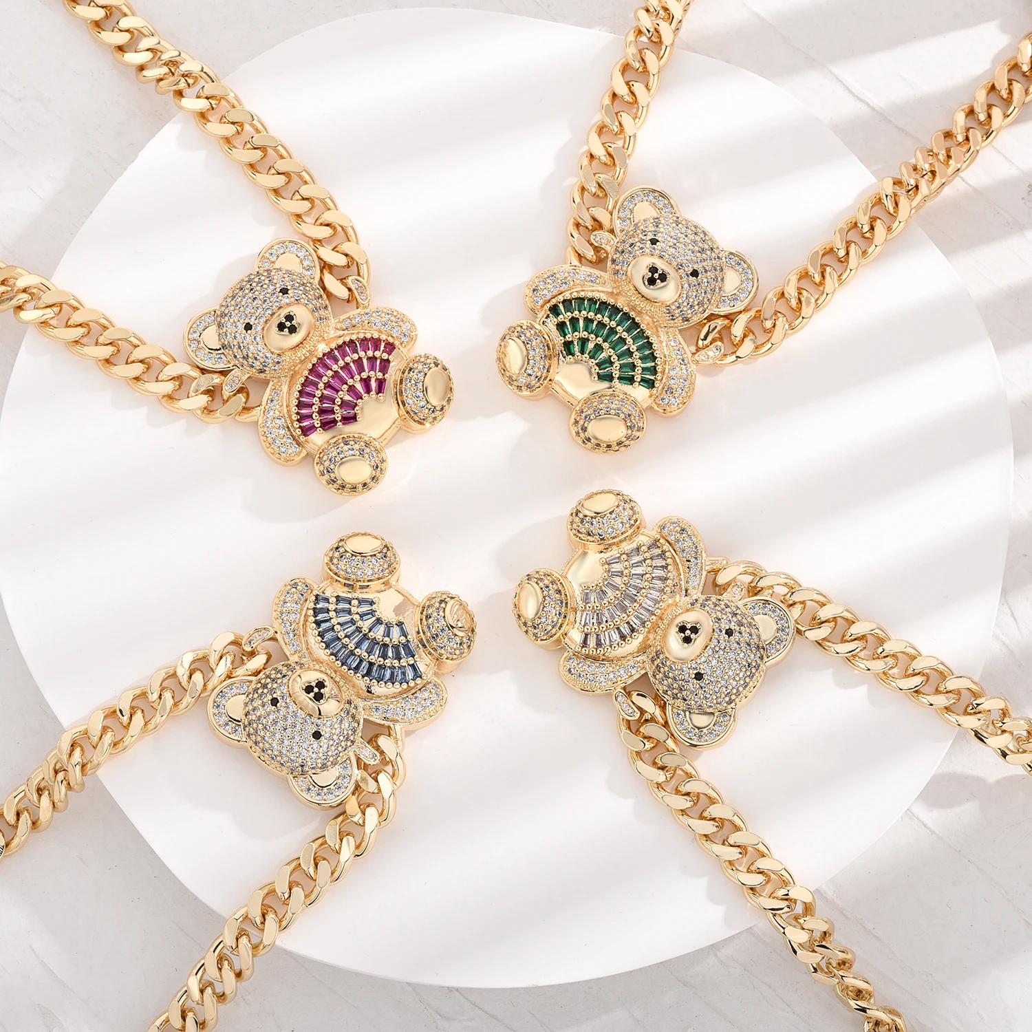

Free Shipping Hip-Hop Style Charm Multi-Color Exquisite Zircon Bear Necklace Cute Creative Female Gift Accessories Free Shipping