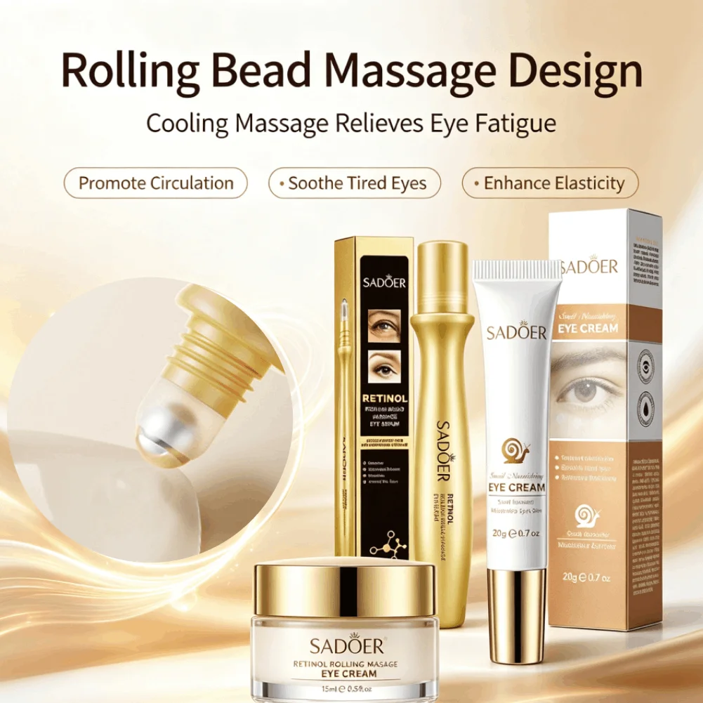 SADOER Retinol Rolling Bead Eye Serum Reduce Fine Lines Wrinkles Dark Circles Eye Bags Brightening Moisturizing Relieve Fatigue
