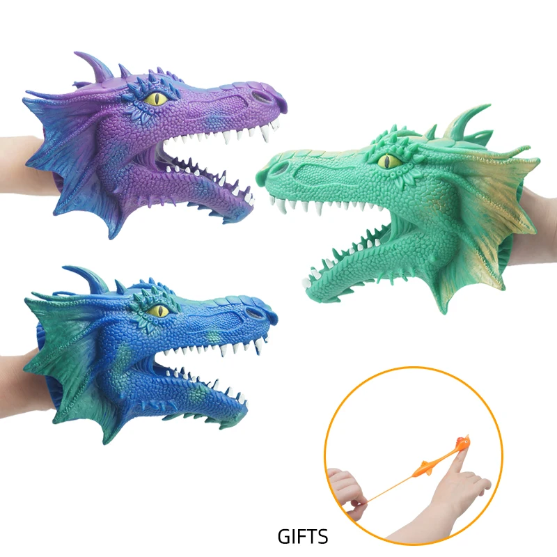 Bestseller realistische Dinosaurier Kopf Rolle Bad Geschenk Gummi Spinosaurus Handpuppe Spielzeug für Jungen Mädchen Kleinkinder Erwachsene