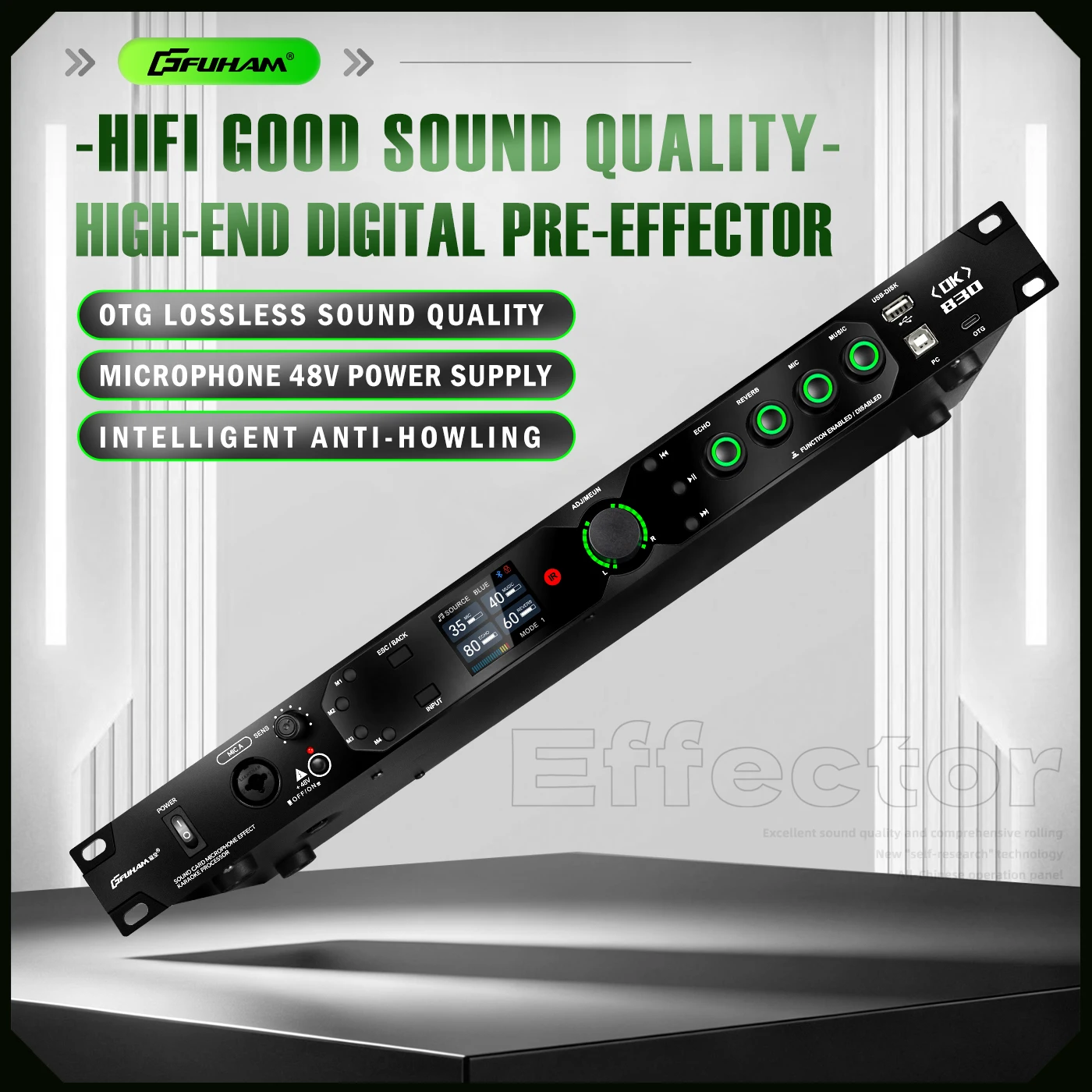 FUHAM OK830 Professional Digital Pre-Effect Processor for Home KTV Meetings with Fiber Input 48V Phantom Power Audio Mixer