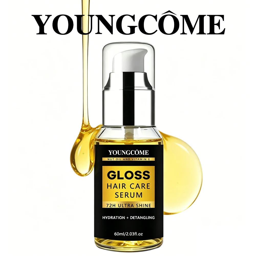 YOUNGCOME Nut Oil & Vitamin E Hair Serum 72H Ultra Shine Hydrating Detangler Frizz Control Leave-in Smooth Hair Oil 60ml