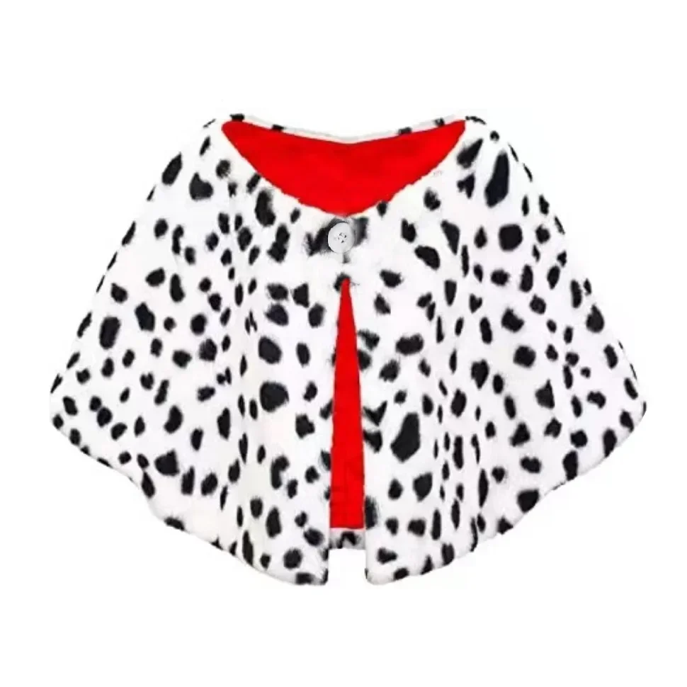 Cruella Deville Cosplay Costume Anime Black and White Witch Cloak Spotted Dog Leopard Print Scarf Wig Gloves Accessories Cos