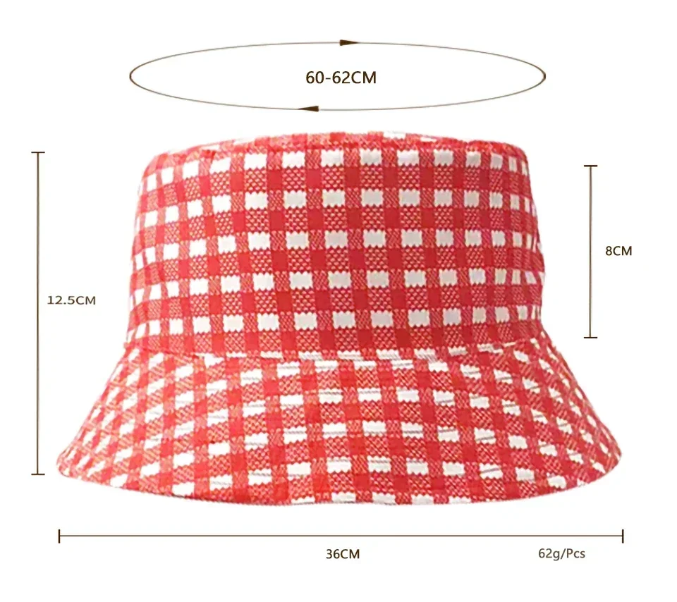 Pig Cochonou Bob Embroidery Unisex Bucket Hat Summer Beach Hatwear Foldable Vacation Fishing Cap Red Plaid Style Bob Hat