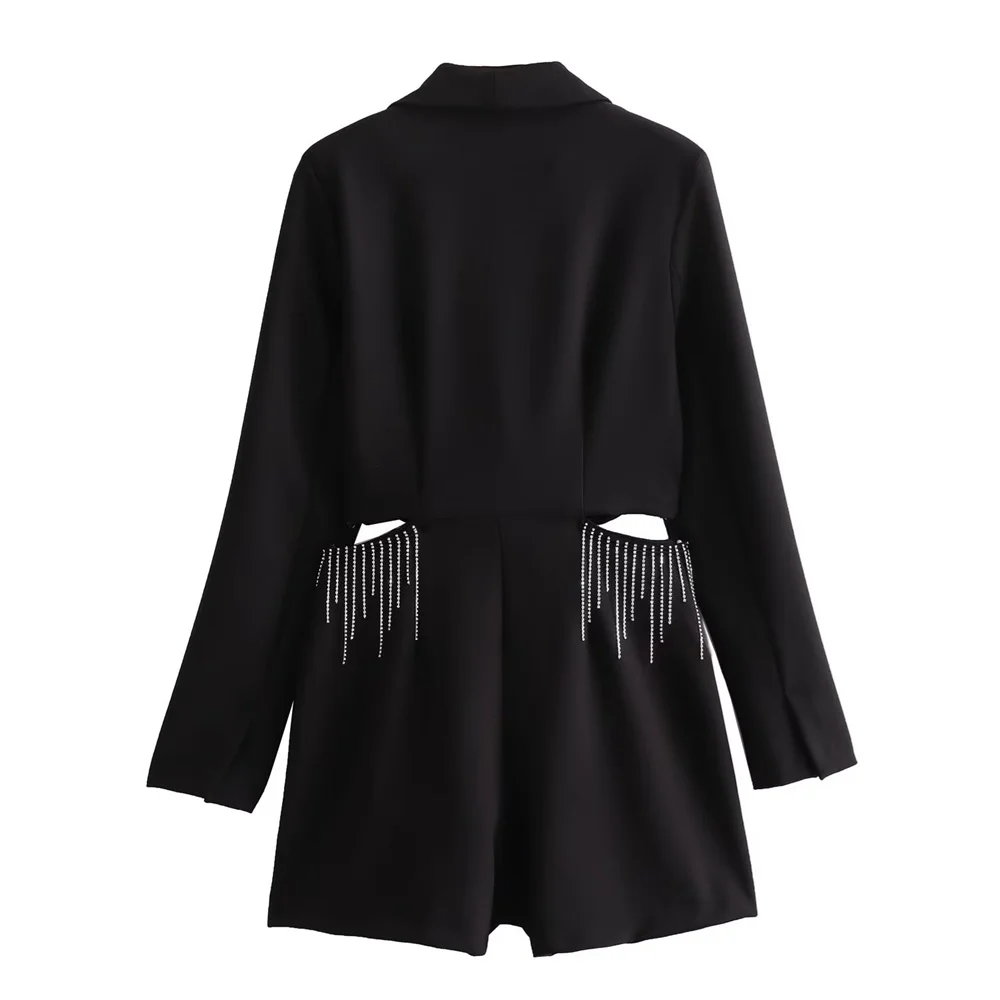 UNIZERA 2023 Autumn/Winter New Women\'s Wear New Fashionable Style Polo Neck Tassel Beaded Bright Decoration Opening Design Bodys