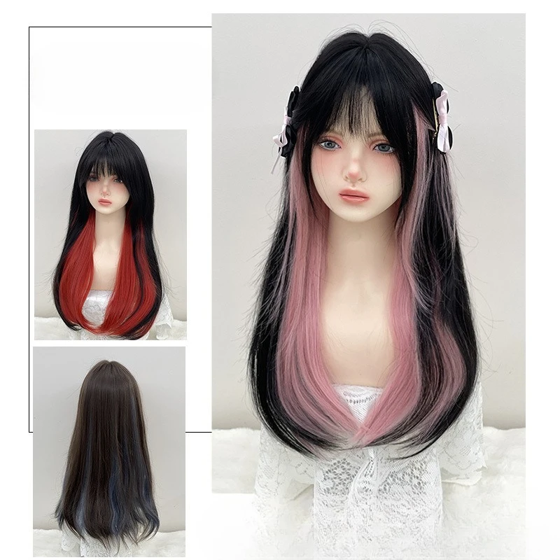 

Парик Zhouli горячий, окрашенный ушами женские длинные волосы, прямые волосы, повседневное платье, потому что универсальный полный головной убор