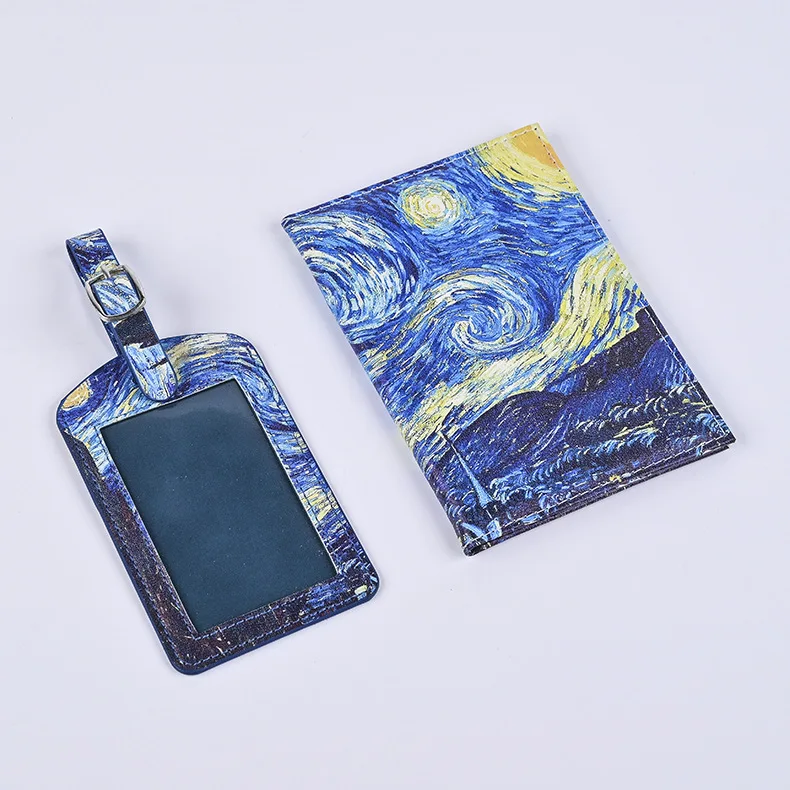 

Starry Sky colorful Passport Cover Luggage Tag Set Travel Document Holder Pu Leather Case for Passports Business Card Holder
