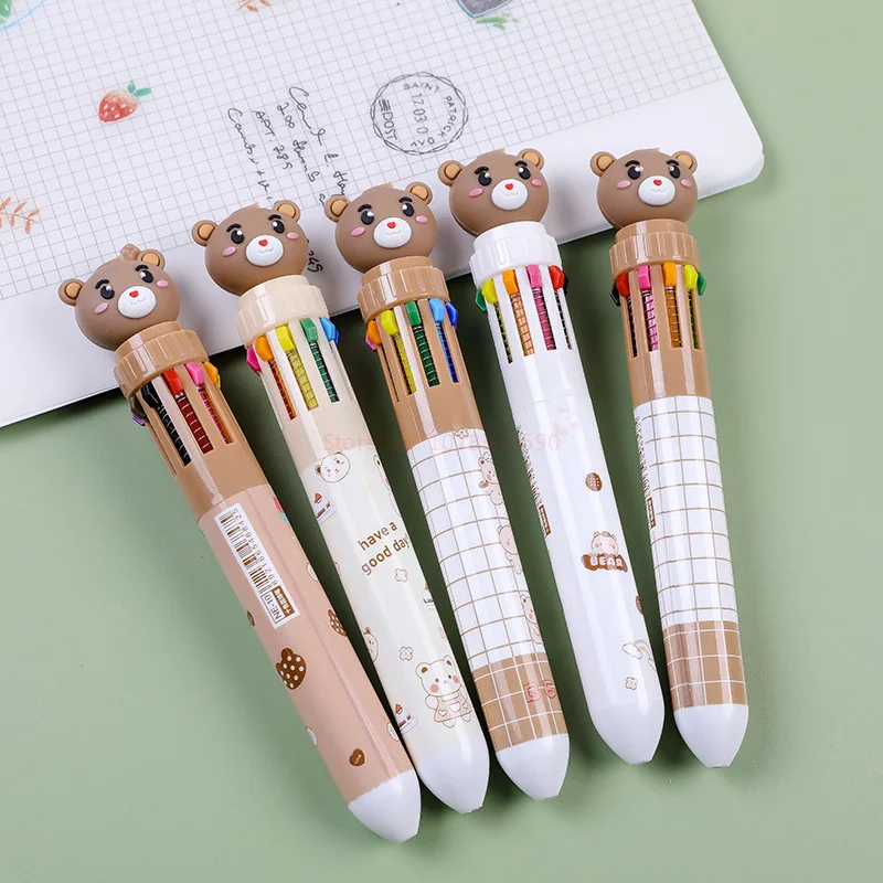 Urso Dos Desenhos Animados Grosso Silicone Caneta Esferográfica, Caneta Multicolor, Material Escolar e de Escritório, Papelaria Presente, 10 Cores, Kawaii, 30Pcs