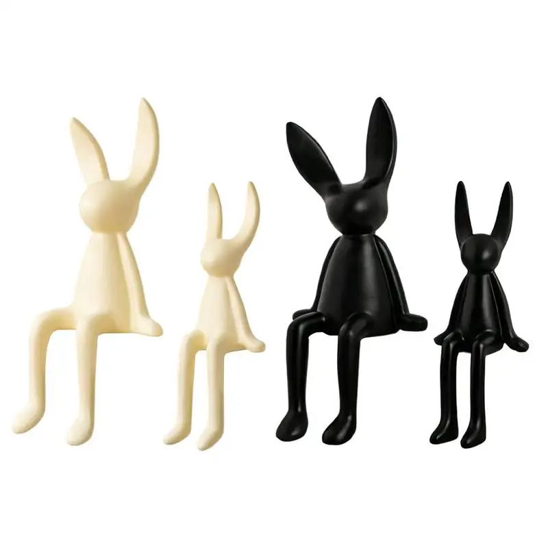 2pcs Cartoon Sitting Long-Eared Rabbit Ceramic Festive Sitting Bunny Statue Adorable Easter Decor For Desk, Room, Table, Home