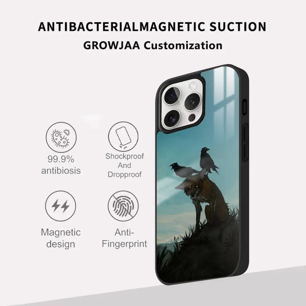 حافظة هاتف فنية على شكل نسر أسود وولف لهاتف آيفون 17 16 15 14 13 12 11 Pro Max Plus Mini Magsafe مرآة لاسلكية مغناطيسية Funda