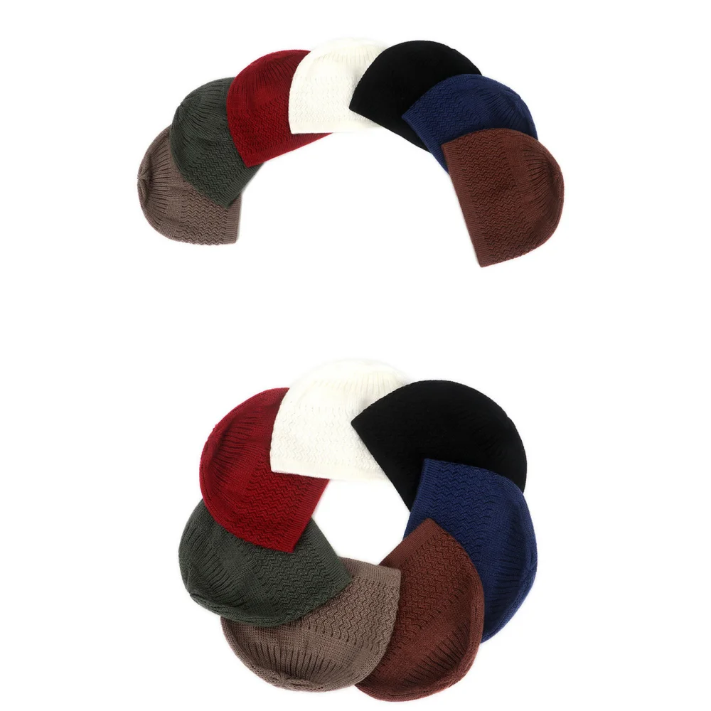 2023 Knitted Muslim Men Prayer Hats Male Turkish Beanies Cap Kippah Homme Hat Islamic Ramadan Jewish Warm Men\'s Wrap Head Cap