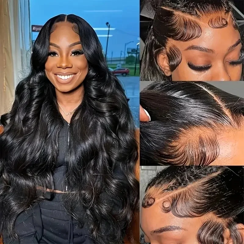 13×4Lace Front Wigs Human Hair 1B  Lace Frontal Wigs Transparent Body Wave Human Hair Wigs  200 Density