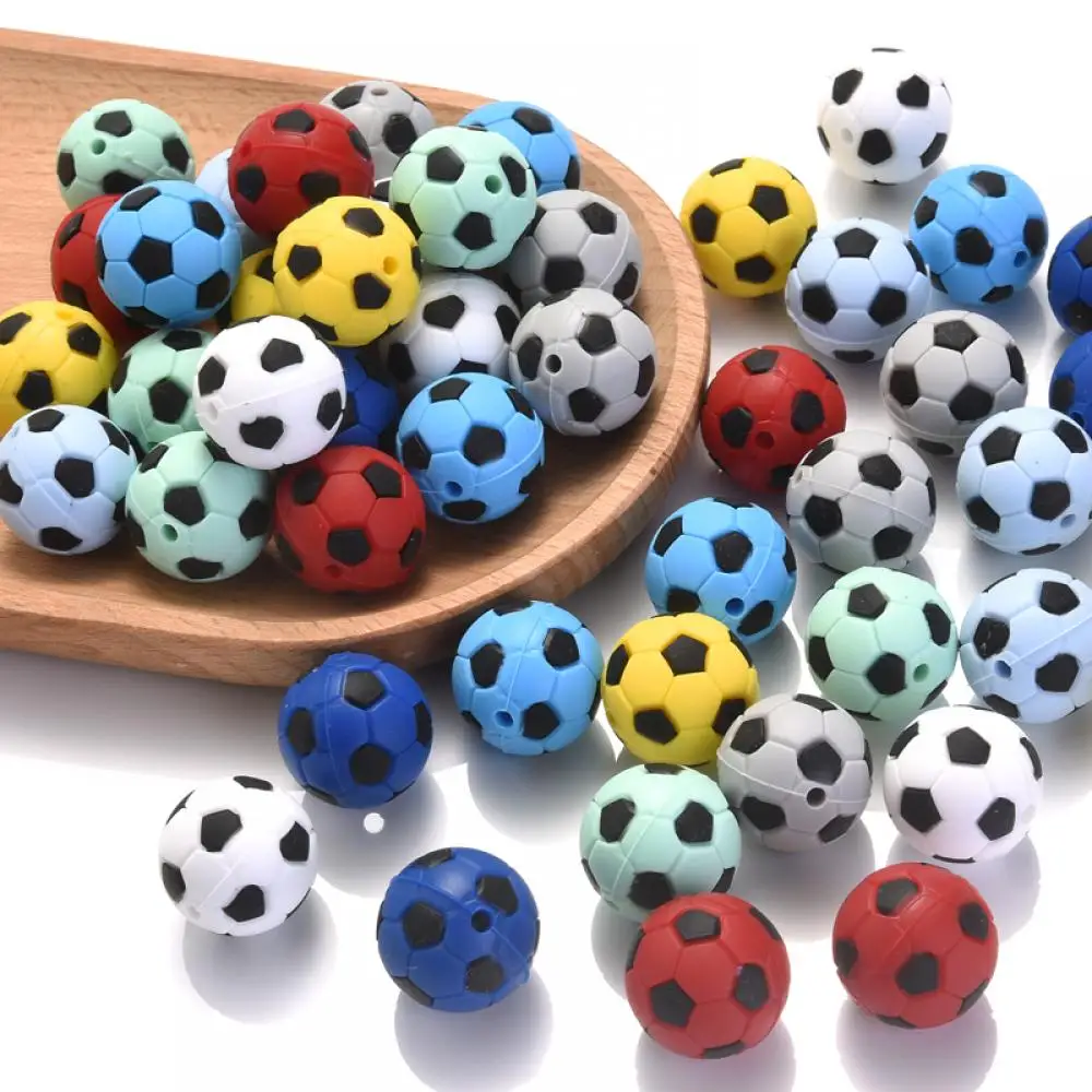 10Pcs Cartoon Soccer Ball Style Teether Chew Beads 19mm Round Silicone Beads For Jewelry Making DIY Baby Pacifier Chain Care Toy