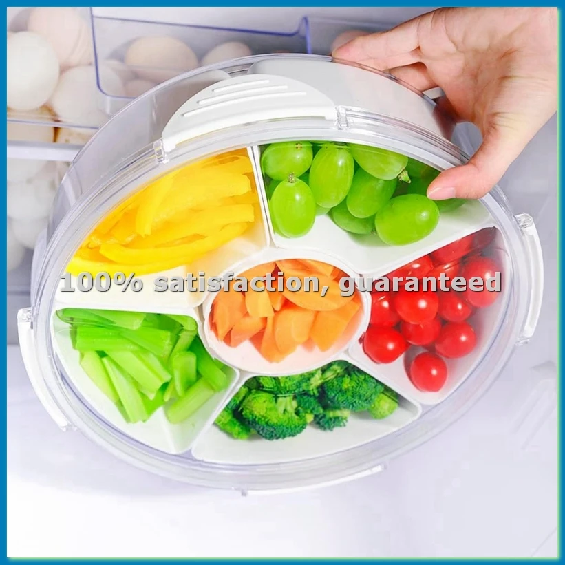 Veggie Tray with Lid - Divided Snackle Box Container with 6 Compartments for Serving Platter, Fruit Tray, Snack-AT35