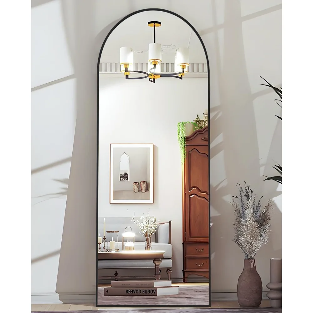 Espejo arqueado hasta el suelo con soporte, espejo de cuerpo completo para dormitorio, sala de estar o armario, mejora la decoración interior