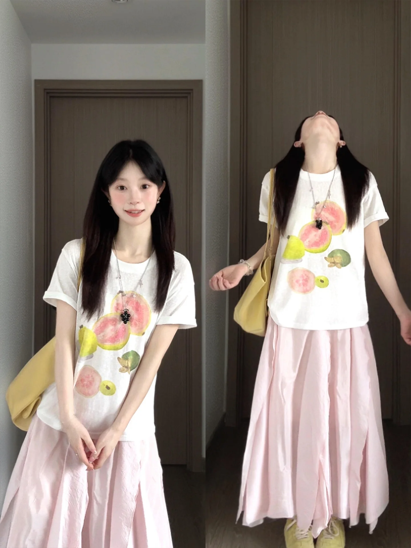Summer Casual Loose Women's Short Sleeve T-Shirt Mango Guava Print round Neck Shoulder Width Regular Fabric Other 100%