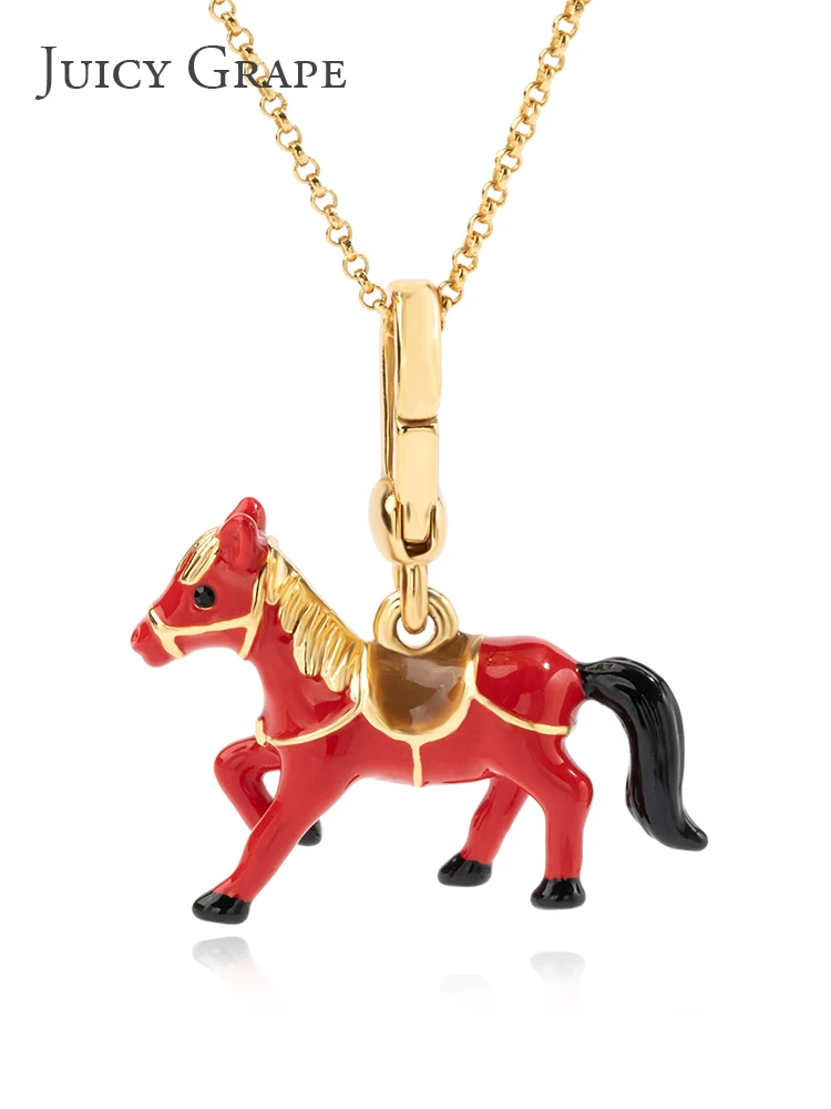 Juicy Grape Red Pony Pendant Necklace Enamel Natal Year Three-dimensional Lucky Horse Pendant Long Pendant