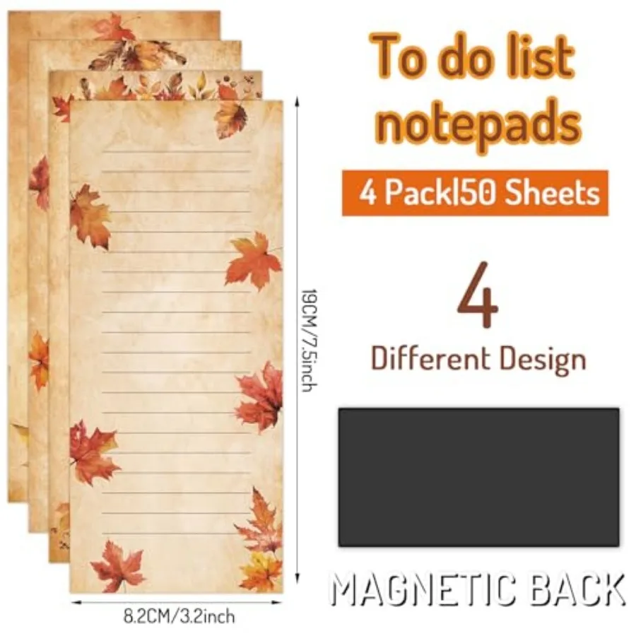 4 Pcs Magnetic Notepad Vintage Maple Leaves List to-Do Paper Pad Autumn Leaves Grocery Shopping List Memo Note Pad for Harvest