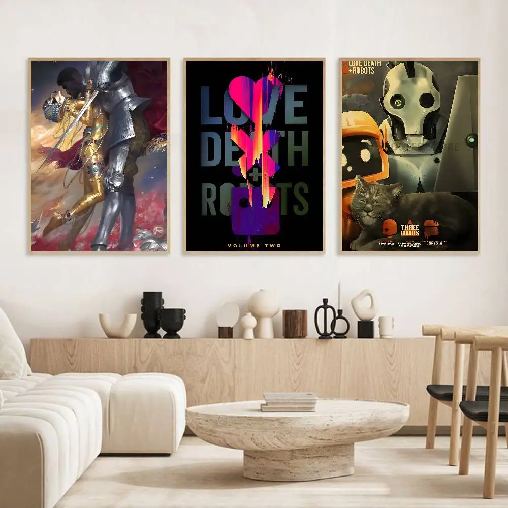 ملصق L-Love Death Robots عالي الدقة على الحائط اللاصق المقاوم للماء وغرفة المعيشة المنزلية وغرفة النوم والديكور الجمالي