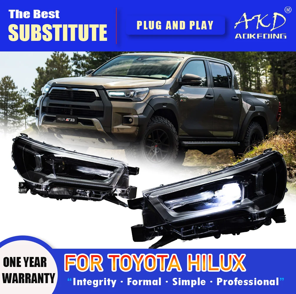 

AKD Head Lamp for Toyota Hilux LED Headlight 2021-2024 Headlights HILUX DRL Turn Signal High Beam Angel Eye Projector Lens