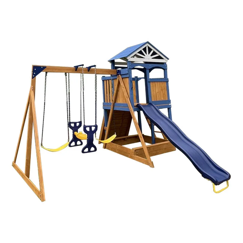 Outdoor kindergarten wooden slide children's outdoor solid wood swing climbing rock combination large kindergarten slide