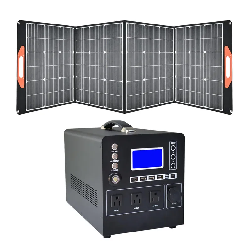 

1000 watt portable power station with 400 watt solar panel large capacity emergency power supply for TV and home lights