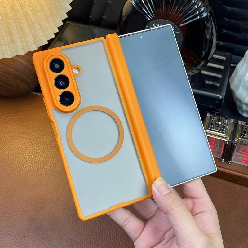 Transparent Hinge Magnetic Case for Samsung Galaxy Z Fold 8 Ultra 7 5 6 for MagSafe Wireless Charging No Front Protective Cover