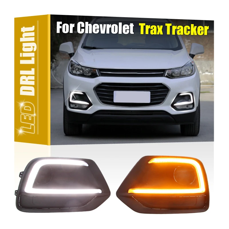 2Pcs Front Fog Lamp Cover With LED DRL Daytime Running Light Turn Signal Indicator For Chevrolet Chevy Trax Tracker 2016 2017