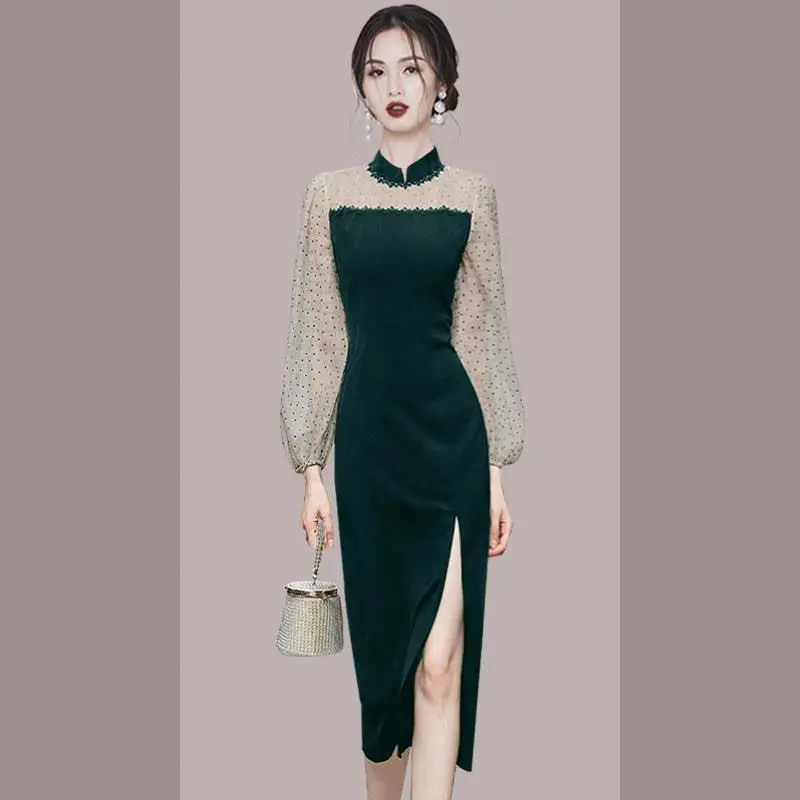 

High quality and elegant light luxury dress women long sleeved dress 2023 autumn fitting and buttocks wrapped women autumn dress