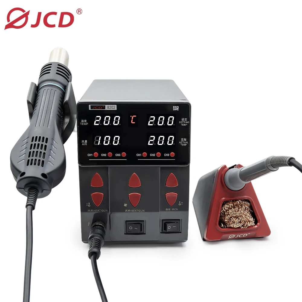 

JCD Hot Air Gun Soldering iron 2-in-1 Soldering Station Temperature Wind Speed Adjustable 220V 110V BGA IC Welding Repair Tools